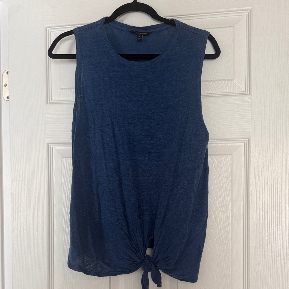Banana Republic Blue Sleeveless Knot-Front Tee